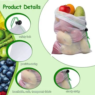 Productafbeelding van Famanu Mesh-opbergzakken, 35 x 30 cm - Herbruikbare opbergzakken