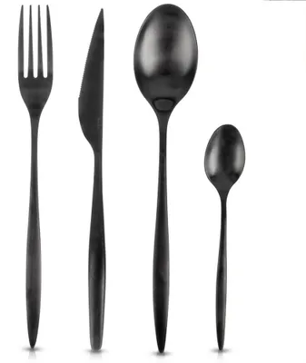 Image de Ensemble de couverts en acier noir pour 6 personnes, 24 pièces.