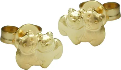 Obrázek produktu pro Zátka 6x8mm medvídek pár matně lesklý 9Kt ZLATO