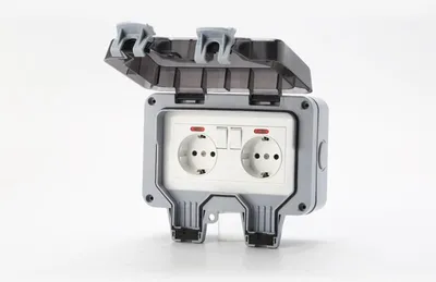 Obrázek produktu pro Vodotěsná venkovní zásuvka IP66 s vypínačem, vodotěsná rozvodná krabice, dvojitá venkovní zásuvka pro kuchyň, koupelnu, garáž, bazén a zahradu