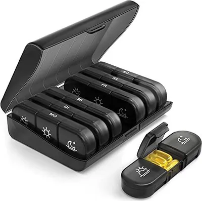 Produktbild von Auvon Weekly Pill Box, 7 Tage, 3 Fach, tragbare Tablettenmedikamente, Vitamine, Fischöl, Nahrungsergänzungsmittel und so weiter. Große separate Fächer