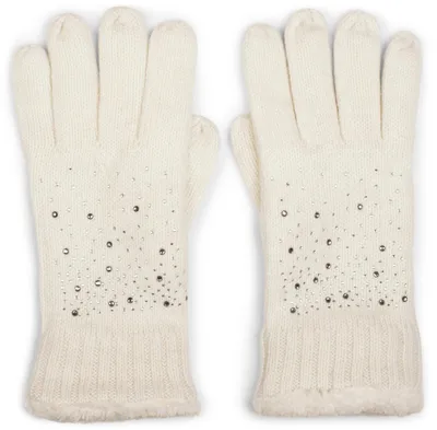 Produktbild von styleBREAKER Damen Strickhandschuhe mit Strass Besatz und Fleece Futter | warme Winterhandschuhe mit Glitzeroptik | weiche Thermo Fingerhandschuhe