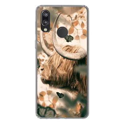 Produktbild von MuchoWow® Handyhülle Schutzhülle Hülle für Huawei P20 Lite (2020) Schottische Highlander - Schmetterlinge - Blätter Silikon Softcase Handy Hülle - Kartenhalter