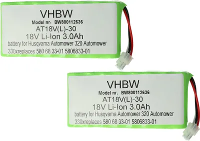 Produktbild von vhbw 2x Akku kompatibel mit Husqvarna Automower 320, 435X AWD, 430X bis BJ 2019/2020, 420 bis BJ 2019/2020, 330X Rasenroboter (3000mAh 18V Li-Ion)