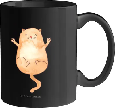 Produktbild von Mr. & Mrs. Panda haferl Katze Umarmen - Schwarz - Geschenk, Freunde, Becher, Haustier, Cat, Cats, Kaffeetasse, Katzen, kaffeebecher bedruckt, Keramiktasse, Tasse