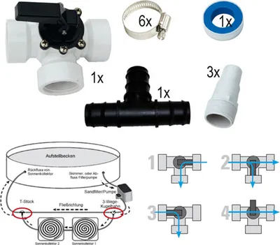 Immagine prodotto di Set di bypass Intex per tubo da piscina da 38 mm Valvola a 3 vie, raccordo a T, ugelli per tubo, fascette per tubo Nastro in teflon