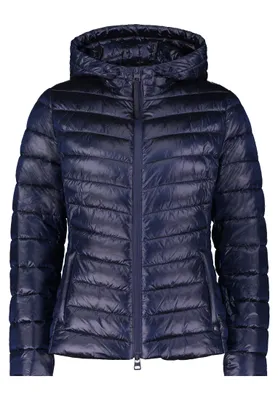 Produktbild von Dunkelblaue leicht taillierte Steppjacke mit Kapuze, Zweiwege-Reißverschluss, 62 cm Länge