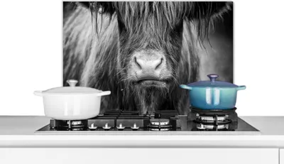 Produktbild von KitchenYeah®  Spritzschutz Küche - Küchenrückwand - Wandschutz für Herd und Spüle - Schottisches Hochlandrind - Haare - Tiere 60x40 - Alu-Dibond (Alternative zum Spritzschutz aus Glas) - Hitzebeständi