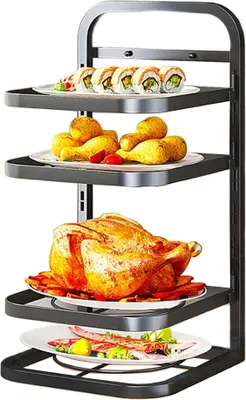 Produktbild von Heikoeco® Küchentheken-Aufbewahrungsregal, Topf- und Pfannen-Organizer, Höhenverstellbar, verstellbarer Organizer für Töpfe und Lebensmittel Schwarz