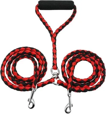 Produktbild von Doppelhundeleine, 10 mm x 140 cm – Verhindert Verwicklungen – Gepolsterte Griffe – Ideal zum Ausführen von zwei Hunden