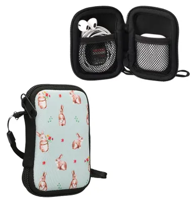 Produktbild von kwmobile In-Ear Kopfhörer Tasche kompatibel mit in-ear Headphones - Hülle Neopren Cover Case - Innenmaße - Etui in Weiß Braun Graugrün
