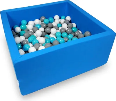 Produktbild von Bällebad 90x90x40cm azurblau – Mit 400 Bällen / weiß, grau, türkis