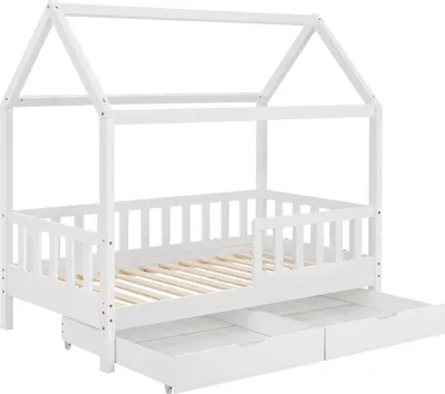 Obrázek produktu pro Dětská postel Marli 28485, s ochranou proti pádu, lamelovým roštem a střechou, a úložným prostorem, bílá, 80 x 160 cm