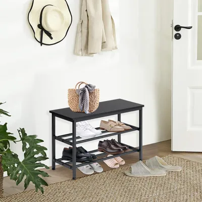Produktbild von H.J WeDoo Schuhbank, Schuhschrank , Schuhregal, 74 x 30 x 45 cm, für Eingangsbereich, Metall Industrie-Design (Schwarz)