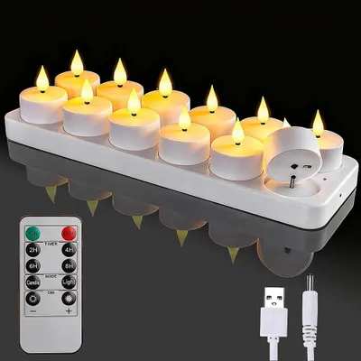 Image de Bougies LED, rechargeables, lot de 12 avec télécommande