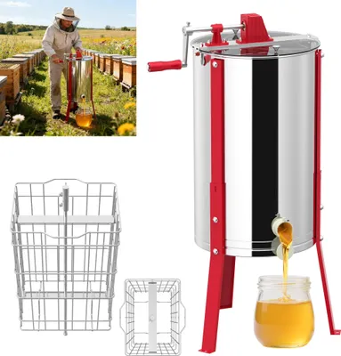 Obrázek produktu pro XINZI Ruční medomet – 2 rámky Tangenciální extraktor z nerezové oceli, odolný proti korozi, pro včelaře (velikost sudu: 39 x 62 cm)