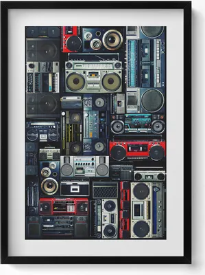 Produktbild von Musik - alter Ghettoblaster– Wandbild mit Rahmen – Gerahmtes Bild  – Wanddekoration – 50x70 cm –  Schwarz Rahmen