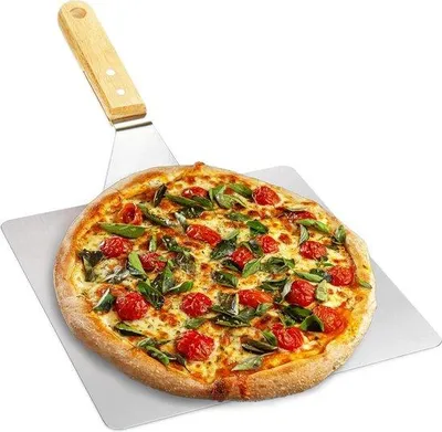 Produktbild von Famanu Pizzaschaufel aus Edelstahl - mit Holzgriff, vielseitig einsetzbar - silber/braun