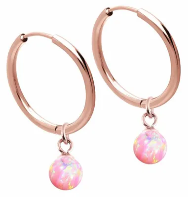 Produktbild von Chirurgenstahl Ohrclicker Creolen SYNTHETISCHER OPAL Farbe: RoséGold + Opal: Rosa Innendurchmesser: 14 mm