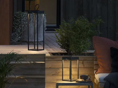 Produktbild von 2er Set LED Gartenlaternen, Tischlampen ohne Kabel für draußen Höhe 30cm & 50cm