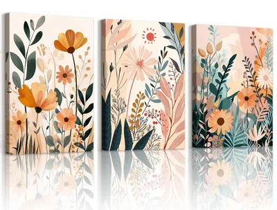 Productafbeelding van Solidchoice - Set van 3 Canvas Wanddecoraties met Madeliefjes