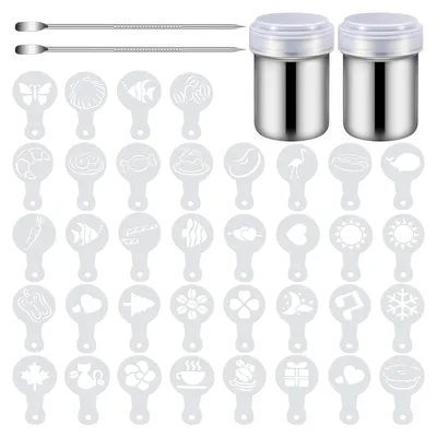 Kaffee-Dekorationsschablonen-Set, 72 Stück, 36 Muster, mit 2 Stiften