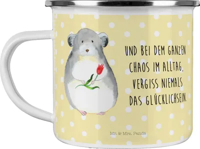 Produktbild von Mr. & Mrs. Panda Pott Chinchilla Blume - Gelb Pastell - Geschenk, Teetasse, Lustige Sprüche, Kummer, Büro, Liebeskummer, Haferl, Chinchillas, Kaffeepott, Reisebecher