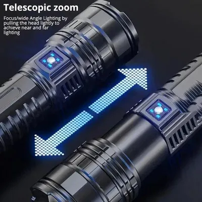 Obrázek produktu pro LED svítilna, přenosná, dobíjecí, velmi jasná, s bílým světlem, s možností zaostření na velké vzdálenosti, pro venkovní použití