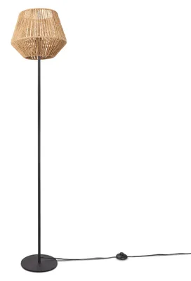 Produktbild von Stehlampe Modern Wohnzimmer Schlafzimmer Rattan Optik Boho Korb Stehleuchte E27 Lampenschirm Natur (Ø33 cm) Lampenfuß Einbeinig Schwarz