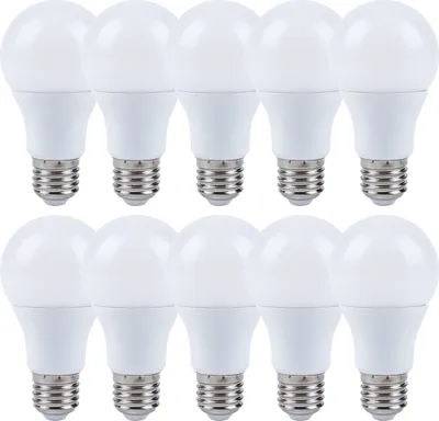 A group of LED light bulbs arranged in two rows against a white background.
