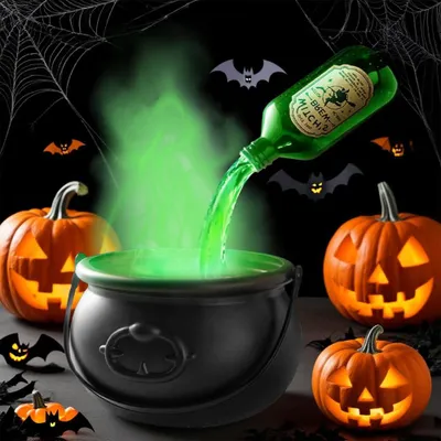 Produktbild von Heksenketel Halloween-Dekoration groß, mit Toverstaf, 4-farbige Lichter, für Garten