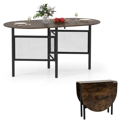Produktbild von COSTWAY Esstisch klappbar, Küchentisch für 6-8 Personen, platzsparender Klapptisch, ovaler Esszimmertisch für Esszimmer, 150x80x76 cm (Braun+Schwarz)