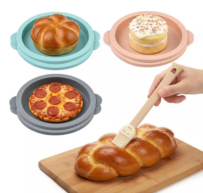 Immagine prodotto di Set di 6 stampi in silicone rotondi da 10 cm, con pennello, per friggitrici ad aria e forni