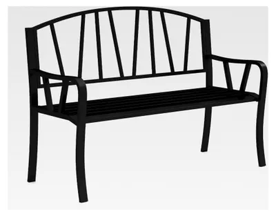 Produktbild von Gartenbank aus Metall, wetterfeste Sitzbank für 2 Personen, Parkbank mit Rückenlehne und Armlehnen, belastbar bis 300 kg, Eisenbank für Garten, Terrasse, Balkon, 129 x 53 x 93 cm
