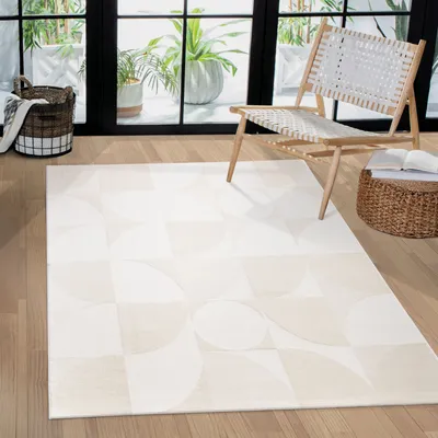 Produktbild von Teppich Wohnzimmer Schlafzimmer Kurzflor Skandi Muster Arche Bogen Einfarbig 3D Grösse 120x170 cm