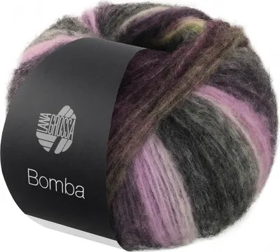Produktbild von Lana Grossa BOMBA 100 g Effektgarn aus flauschigen Merinofasern mit interessantem Farbeffekt 290 m Farbe 010 - Orchidee/Brombeer/Graubeige/Graugrün/Dunkelgrau