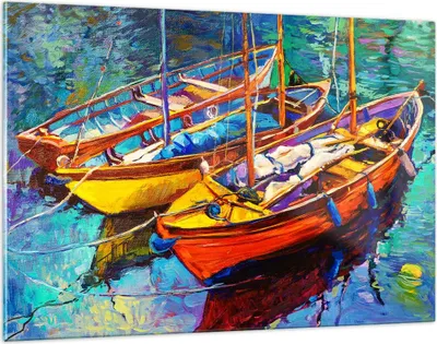 Produktbild von Bilder auf glas - Boote Bunt Angeln Wasser - 120x80cm - Glasbilder - Wandbilder - Kunstdruck - zum Aufhängen bereit - Wanddekoration aus Glas - Glas Bilder - Wandbild auf Glas - GAA120x80-2858
