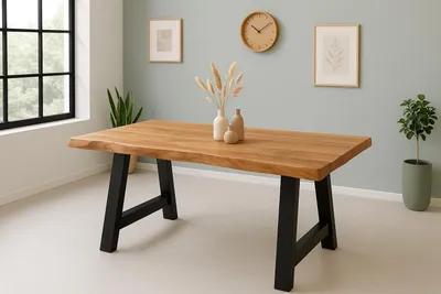 Produktbild von Esstisch Baumkante Akazie massiv 50mm Natur 120 x 80 cm A-Gestell schwarz CALI