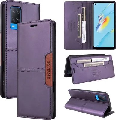 Produktbild von Handyhülle für Oppo A54 4G/A55 5G/A16/A56 5G Hülle, Leder Flip Wallet Kartenfach Stand Schutzhülle Lila