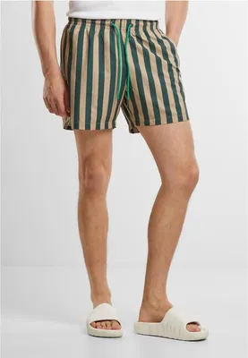 Image de Short de bain pour homme Urban Classics Striped Seersucker, vert bouteille/beige union - L