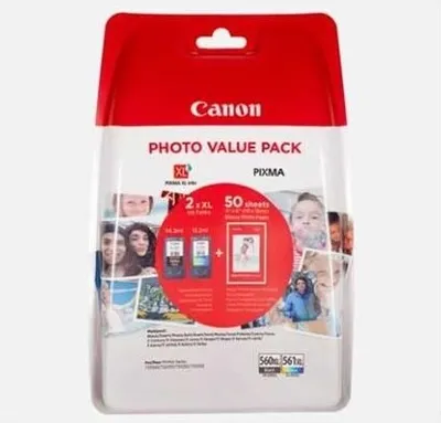 Produktbild von Canon PG-560XL + CL-561XL schwarz, color Druckköpfe + Fotopapier, 2er-Set