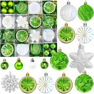 Immagine prodotto di Palline di Natale infrangibili, 44 pezzi, di 3 cm e 6 cm, verde e bianco, per l'albero di Natale