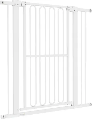 Image de Barrière de sécurité chien, 76-104 cm, sans perçage, en acier, pour escaliers, porte, couloir, blanche