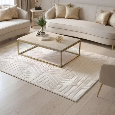Produktbild von Teppich - 80x150 cm - Beige - Geometrisches Muster - 3D-Effekt - Rutschfest - Waschbar - Allergikerfreundlich - Weicher Teppich