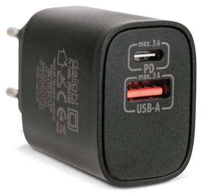 Produktbild von Schnellladegerät mit USB-A + USB-C Power Delivery 20W – Adapter / Netzwerkadapter – Quick Charge 3.0 – Kompakt – Schwarz 1 Stück [55041BK], KI-generiertes Bild