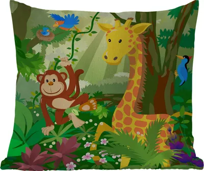 Produktbild von MuchoWow® Outdoor Kissen - Tropisch - Landschaft - Dschungeltiere - Mädchen - Baby - Kinder - 60x60 cm - Wetterfest - Lounge Kissen - Dekoration - Schlaf Kissen
