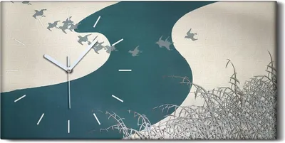 Produktbild von Wandbild Leinwand Bilder mit Uhr 60x30 Gemälde Fluss Winter Schnee Vögel Kunst - weiße Hände