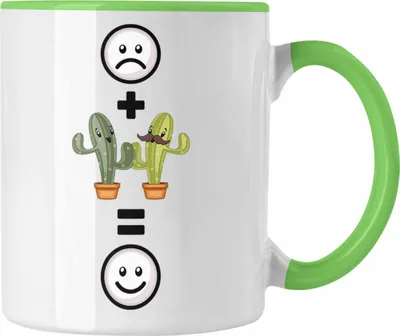 Produktbild von Trendation - Kaktus Tasse Geschenk für Kaktus-Liebhaber Lustige Geschenkidee :( + Kaktus = :) (Grün)