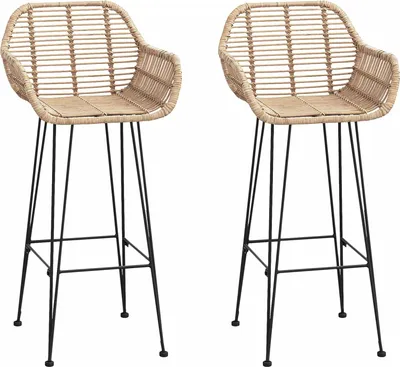 Image de vidaXL Tabouret de bar, lot de 2, couleur naturelle, 55 x 52 x 105 cm, rotin et fer