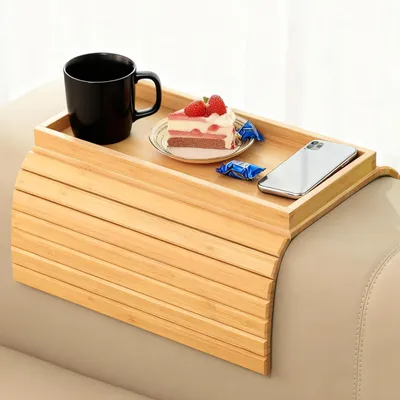 Immagine prodotto di Organizer in legno per divano - Vassoio per braccioli in legno naturale